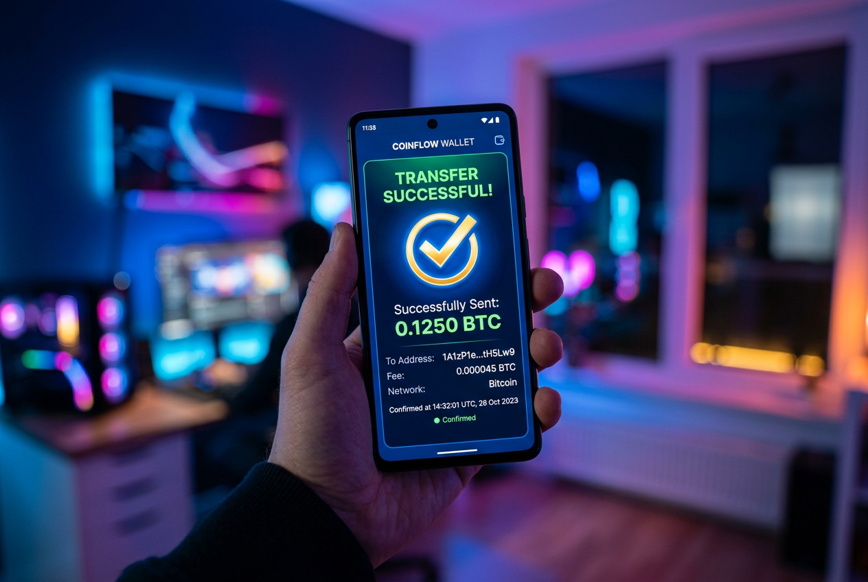 Macro view of a smartphone screen confirming a cryptocurrency payment.